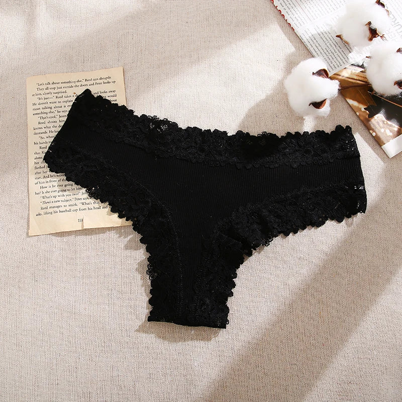Lace Seamless Brazilian Panties Ribbed Cotton Low Waist Women's Panties Breathable Girls Underwear Plus Size Lingerie S-XL