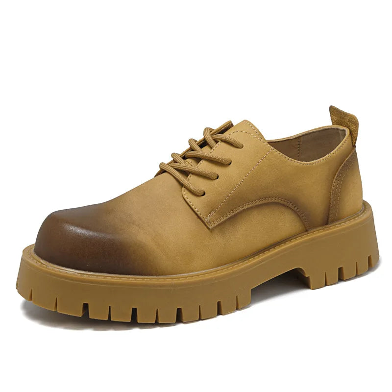 New Retro Dress British Style Head Derby Platform Business Inner Height Increase Commuter Casual Men's Leather Shoes