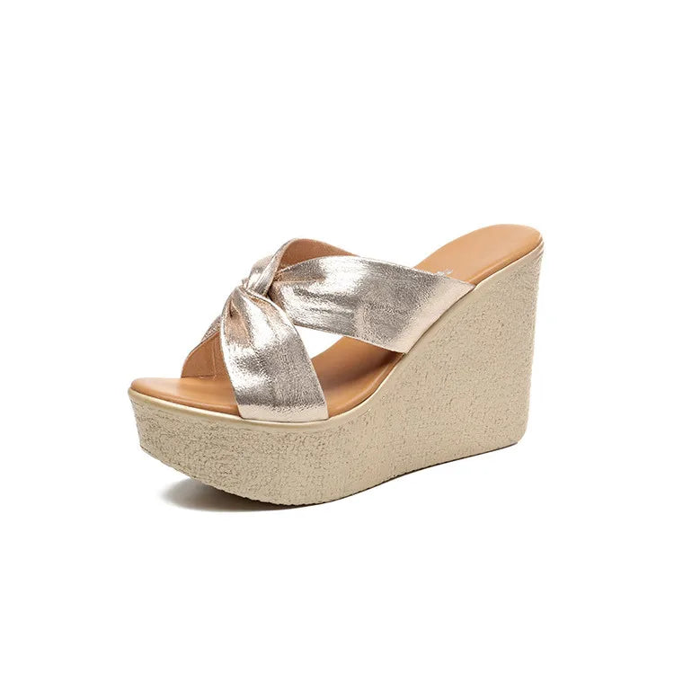 High quality summer wedge sandals for women 8cm 11cm high heel new 2024 size 32 33 43 platform open toe elegant shoe black gold