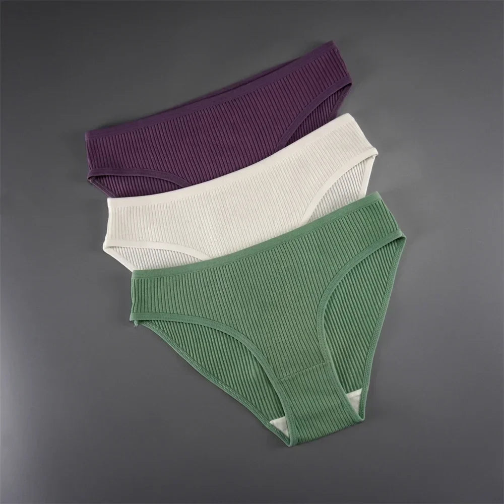 UNWE 3PCS/Pack Ribbed Cotton Seamless Panties for Women Briefs Pack Comfortable Ladies Underwear Sets