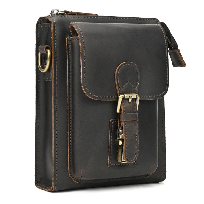 Crazy Horse Leather Messenger Bag Men's Leather Shoulder Bag For Mobile Phone Sling Bags For Men Woman Cross Body Bag