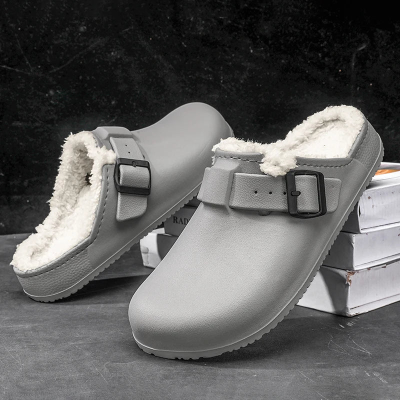 Winter Men Slippers Keep Warm Men Cotton Shoes with Fur Couple Home Slides Waterproof Flat Casual Shoes Indoor Outdoor Slippers