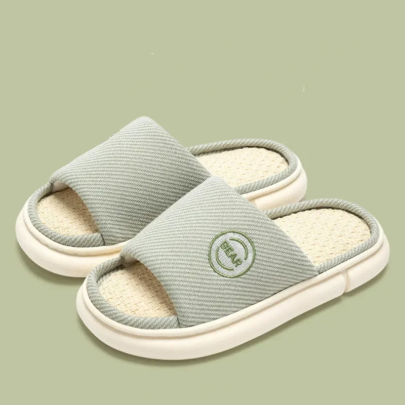 Couples Home Linen Slippers Women Indoor Soft Comfortable Bedroom Slides Men Leisure Non Slip House Shoes Platform Cotton Flats
