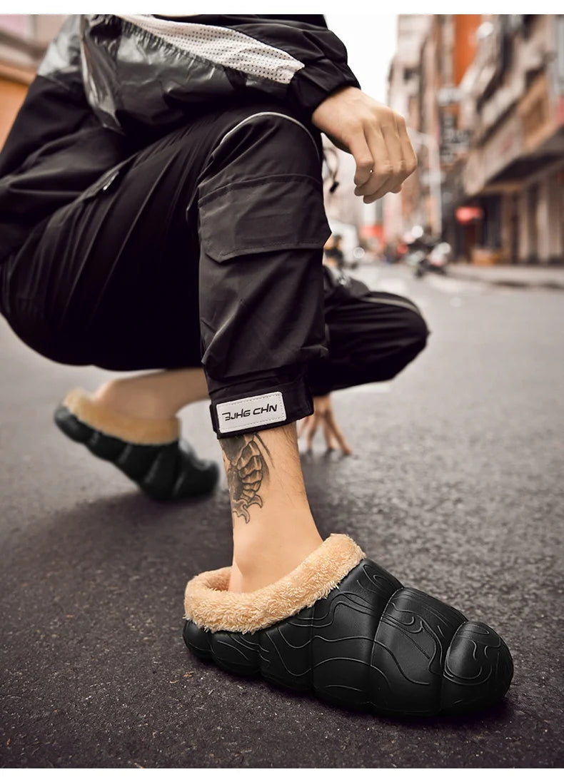 STRONGSHEN Men Women Warm Slippers EVA Slip on Shoes Walking Shoes Winter Fur Half Slipper Soft Household Sandals Zapatos Hombre
