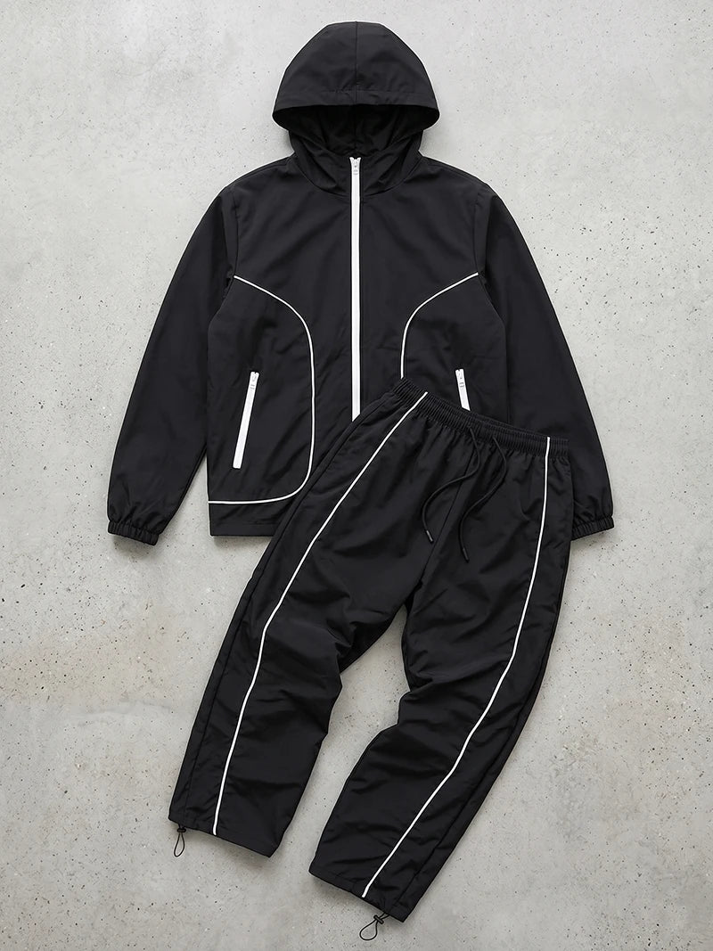Men's Trendy 2 Piece Tracksuit Set Hooded Full Zip Windbreaker Jacket Coat Tops Quick Dry Athletic Jogger Pants Trousers