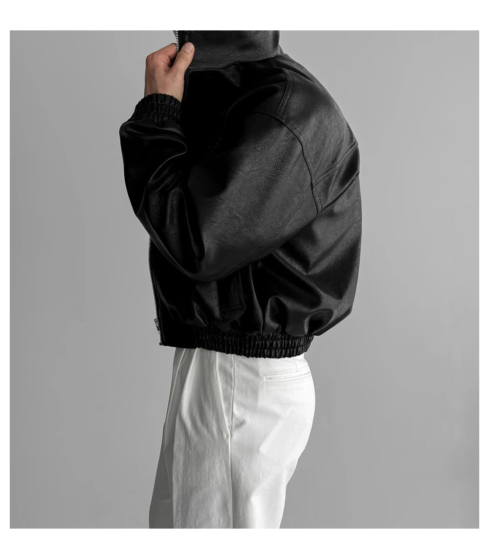 Mauroicardi Spring Autumn Cool Short Waterproof Thickened Warm Black Pu Leather Bomber Jacket Men Zip Up Luxury Designer Clothes