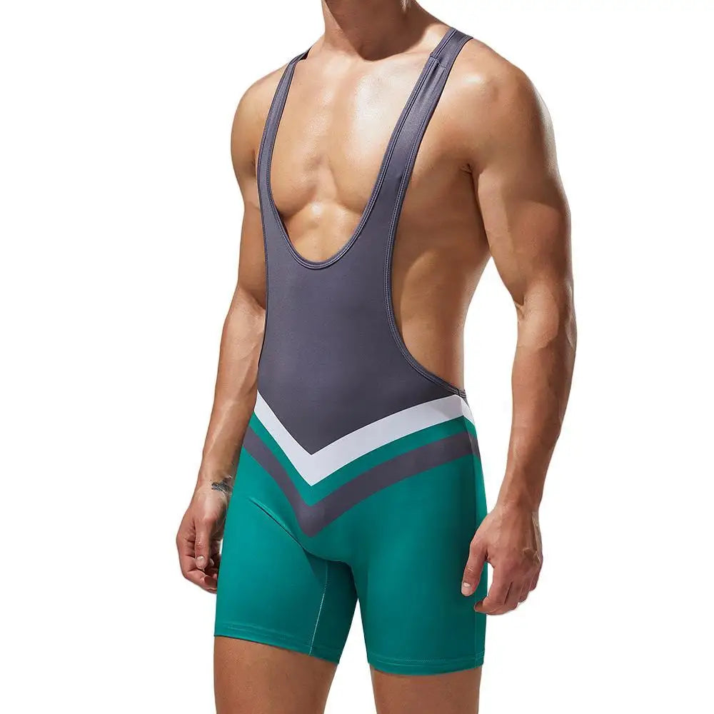 Men Undershirts Vest Bodysuit Wrestling Singlet Bodybuilding Jumpsuit Shorts Gym Fitness Workout Sport Tanks