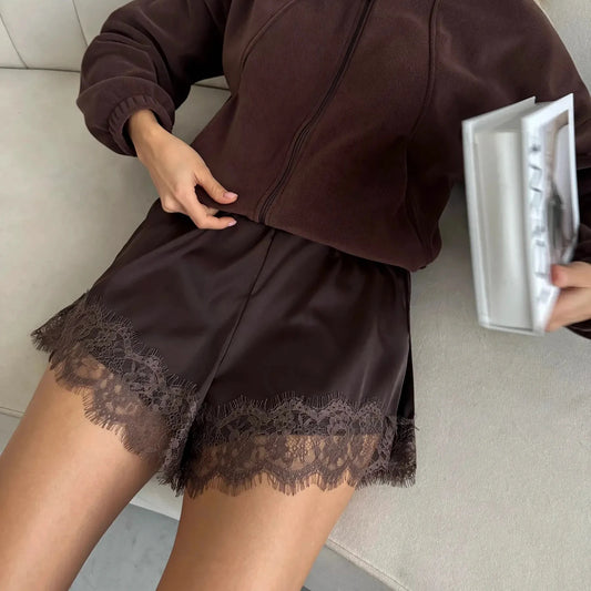 Women Summer Lace Satin Shorts y2k Elastic Waist Mini Shorts Coquette Aesthetic Boxer Slip Pettipants French Knickers Bottoms