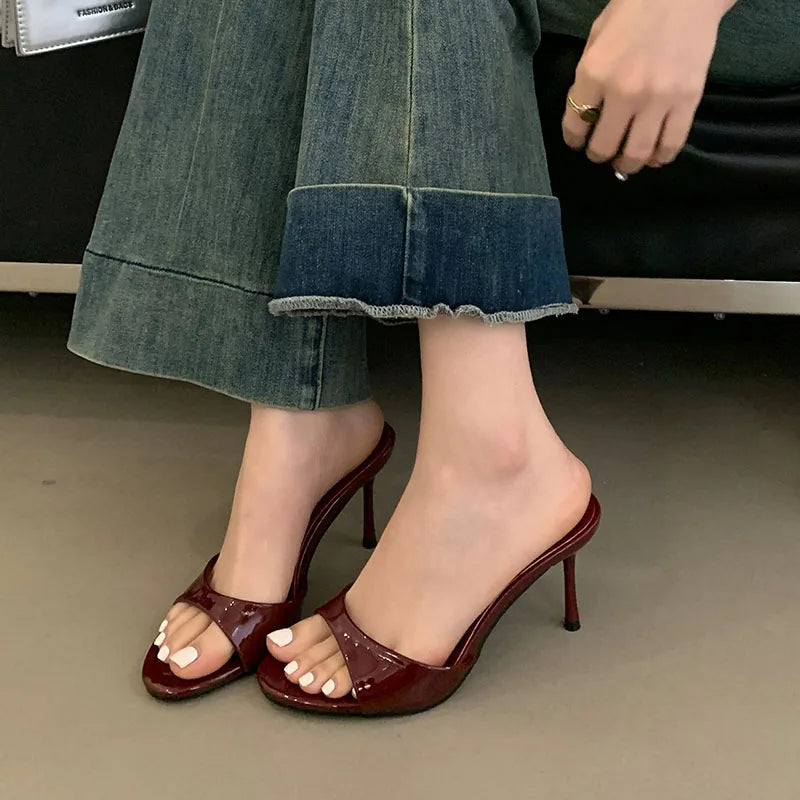 Luxury Footwear Slip On Women Stiletto Heels Shoes New Fashion Round Toe Ladies High Heels Pumps Shoes Female Slides
