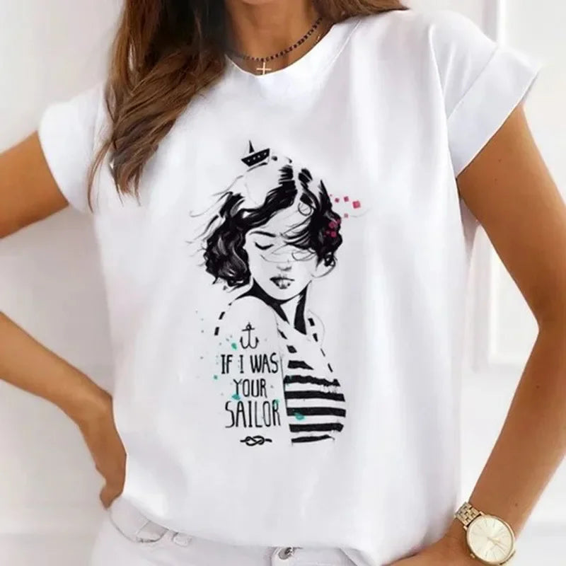 African Women's New Fashion City Girl Half Sleeve Basic Cute Clothes T-shirt Graphic T Shirts Y2k Tops Harajuku Vintage Tee
