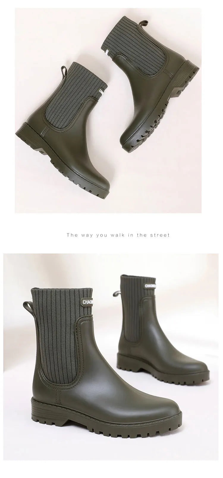 Designer Rain Boots Women's Waterproof Shoes Rainy Ladies Pink Fur Rubber Rainshoes Woman Galoshes Non-slip Pull-on Rain Boots