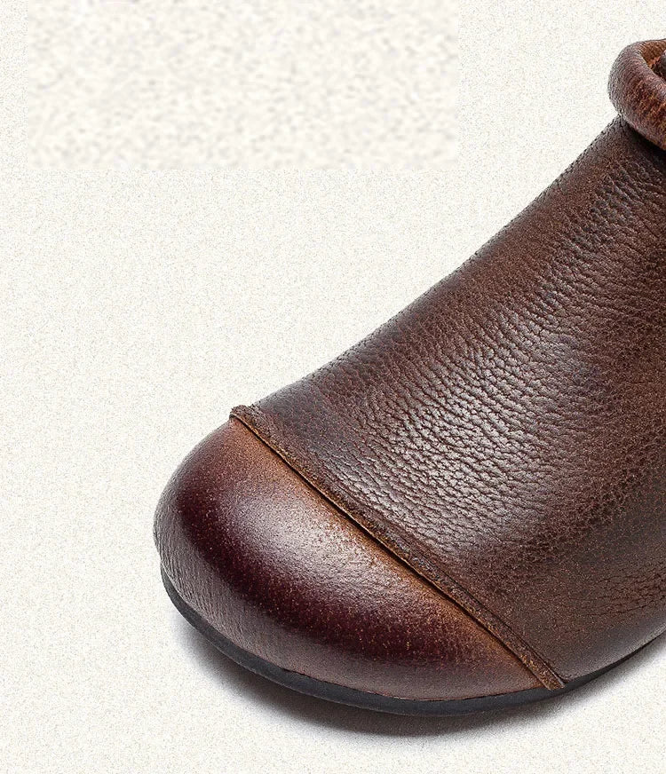 Retro Women Short Ankle Boots 2024 Autumn Winter Faux Cow Leather Slip-on Shoes Handmade Round Toe Light Weight Flat Booties