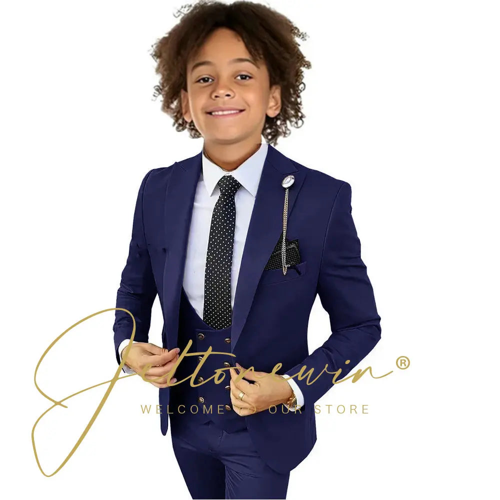 Boys Suit Peak Lapel 3 Pieces Jacket Vest Pants Black Formal Tuxedo Child Blazer Party Dress Wedding Set conjuntos de blazer