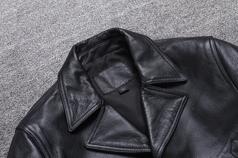 Long Jacket Men Genuine Leather Wind Coat Classic Black Plus Size Cowhide Jacket Casual Leather Cloth кожаная куртка мужская