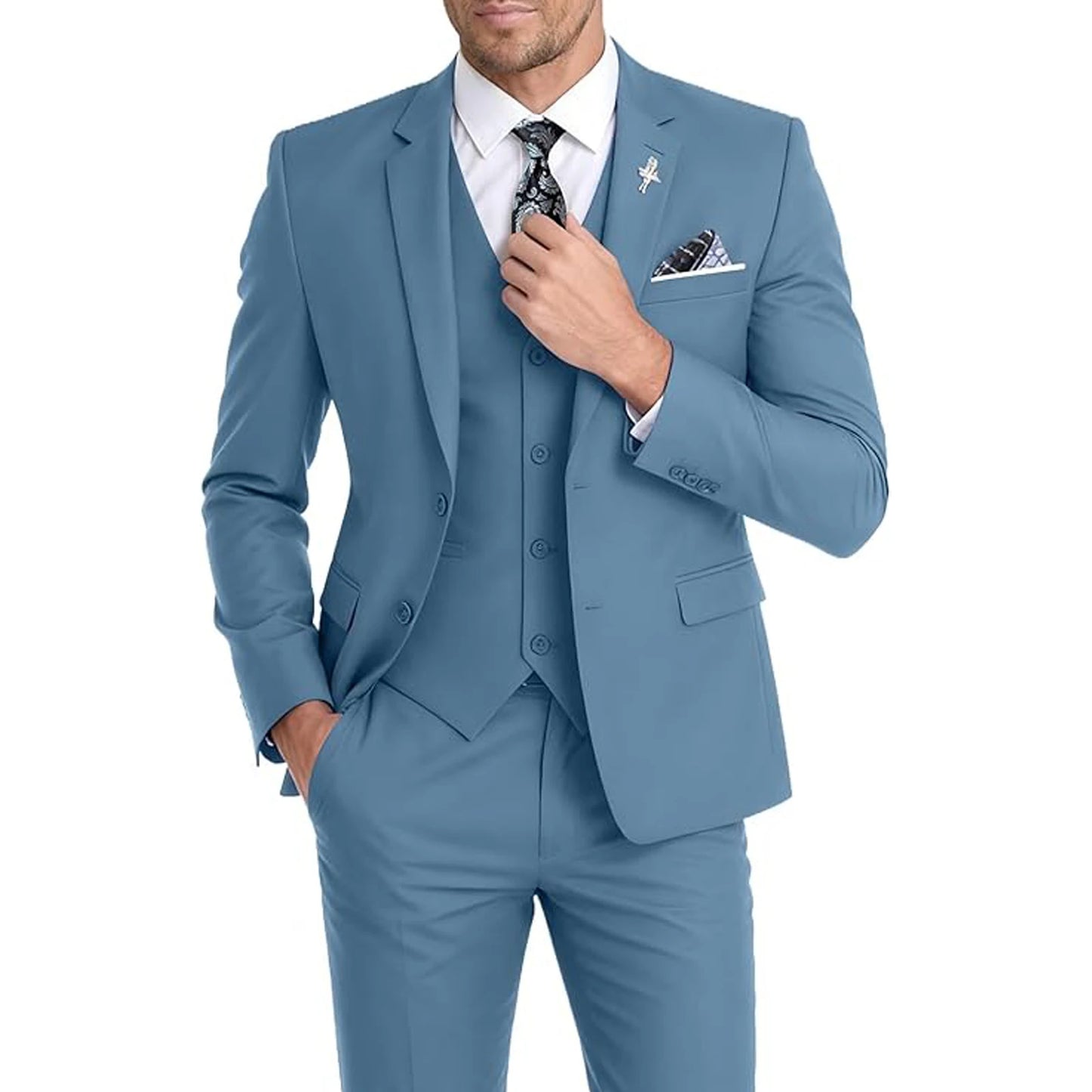 Men's Suit 3 Piece Set Blazer Vest Pants Slim Fit Formal Business Jacket Wedding Tuxedo for Groom Groomsman Business Banquet