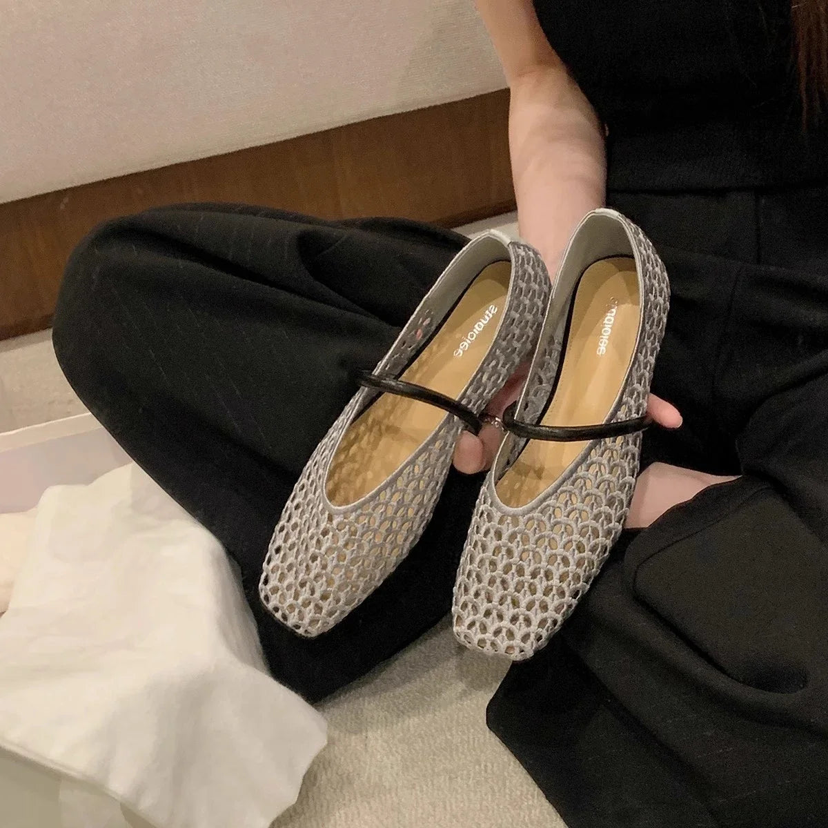Square Toe Mesh Women Ballet Shoes Flats Sandals Summer 2025 New Designer Casual Loafers Mary Janes Shoes Zapatillas Sandalias