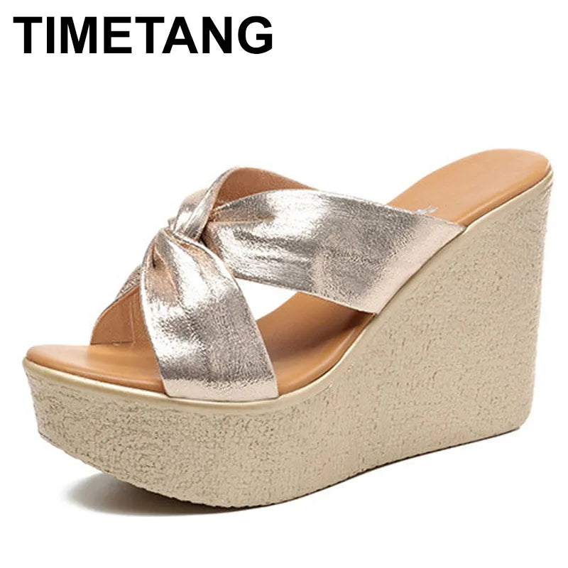 High quality summer wedge sandals for women 8cm 11cm high heel new 2024 size 32 33 43 platform open toe elegant shoe black gold
