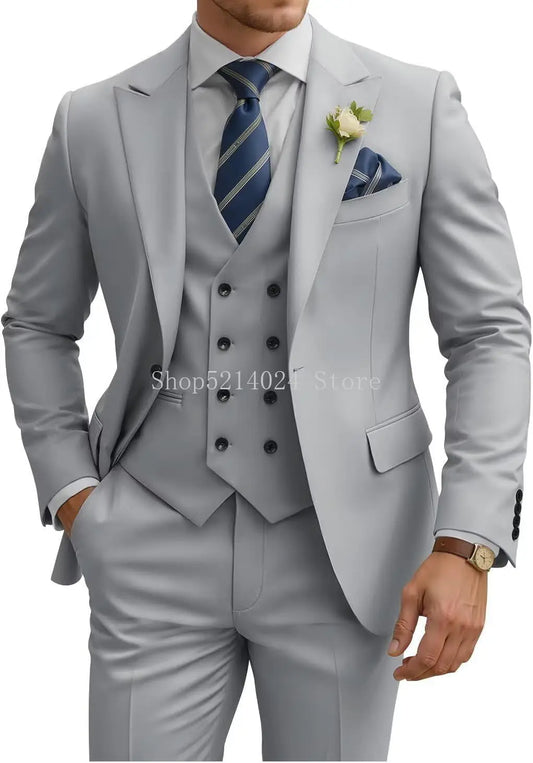 Mens Suit 3 Piece Slim Fit Suits for Men Double Breasted Suit Wedding Prom Suits Formal Business Dinner Tuxedo