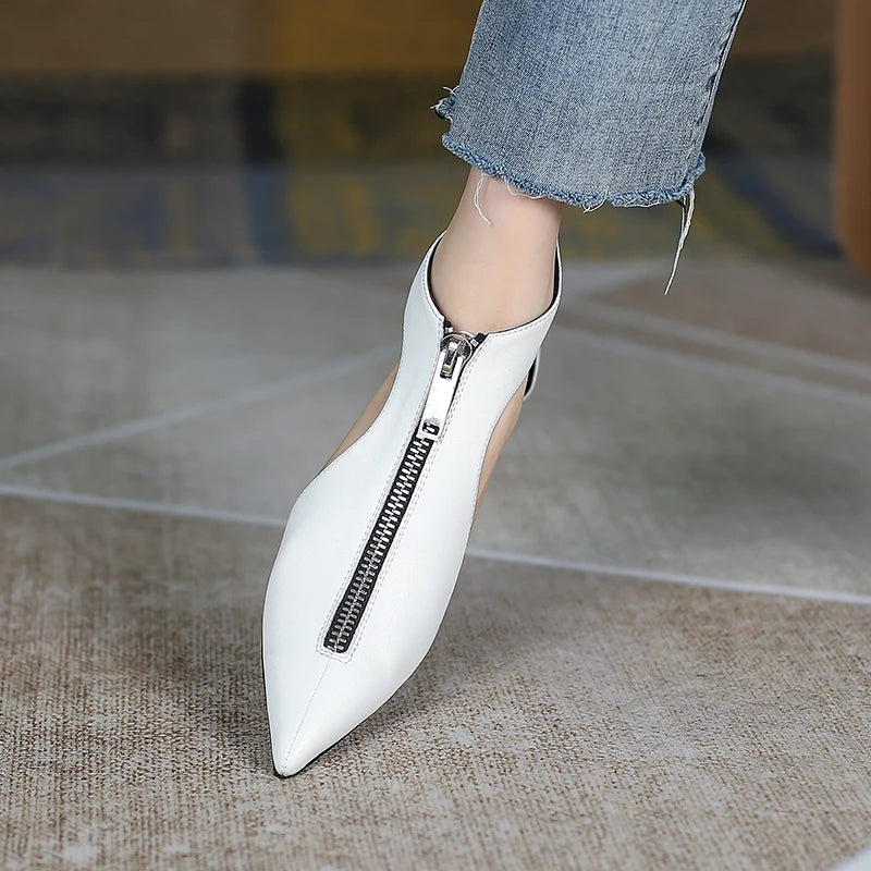 Original Design 2025 Spring Leather Women's Casual Black White Summer Boots Trendy Fashion Boots High Heels Zipper Shoes Woman