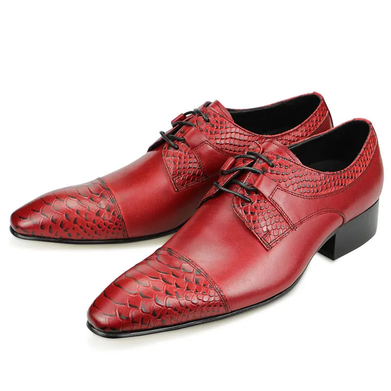 Luxury Wedding Red Shoes For Men Lace Up Fashion Derby Shoes Formal Business Office Genuine Leather Pointed Toe Dress Man Shoe
