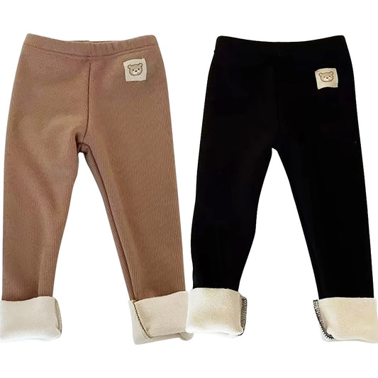 Plush Pants for Kids 1-8 Years Soft Warm Solid Color with Animal Cartoons Stretchy Comfy Winter Trousers for Boys and Girls