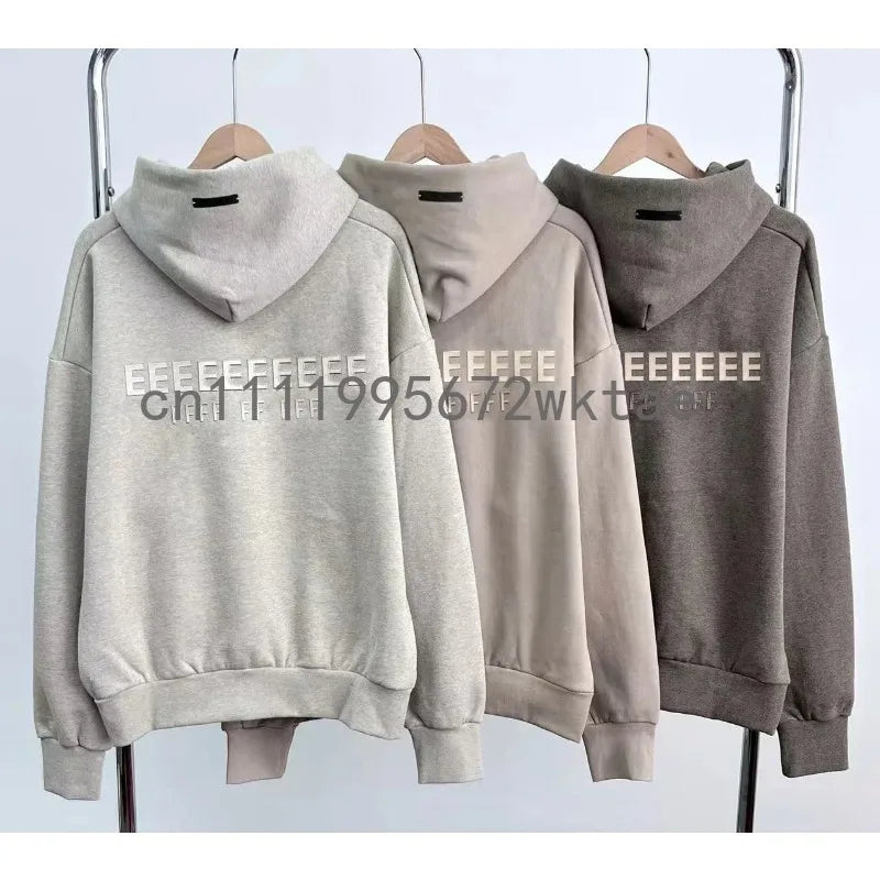 Season 9 Men's Oversized Hoodies Two-pieces Sets Brand Design Metallic Texture Silicone Letter Hoodie Couple Sports Tracksuits