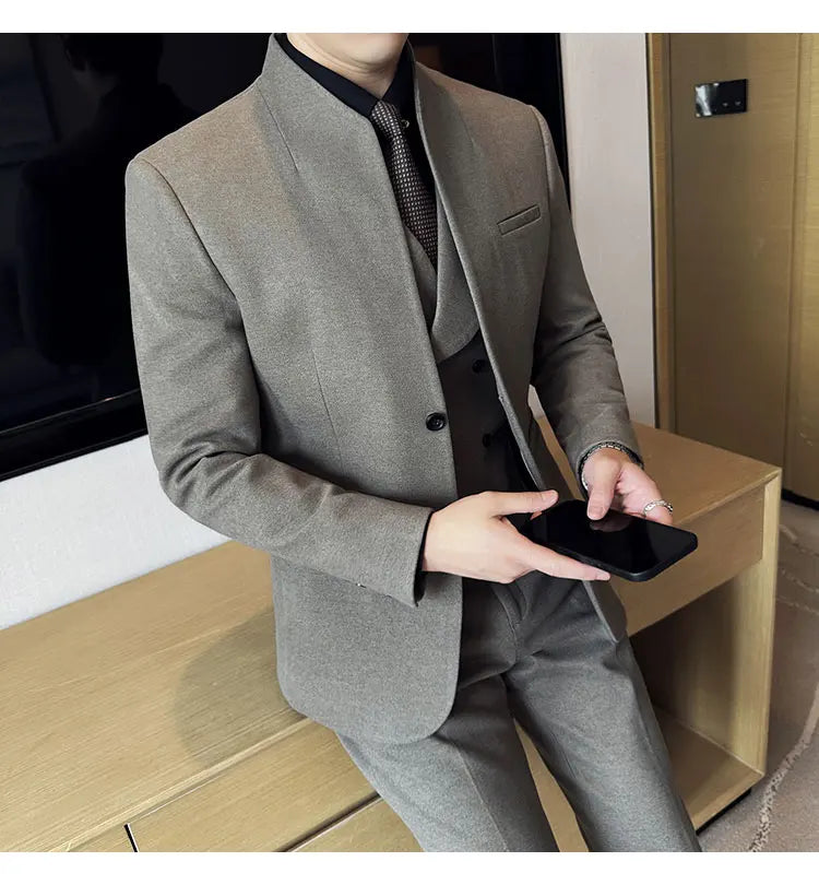 Korean Style Men's Suit Set Slim Fit Business Suit Wool Blazer Two-piece set Elegant Social Formal Men's Clothing 5XL-M