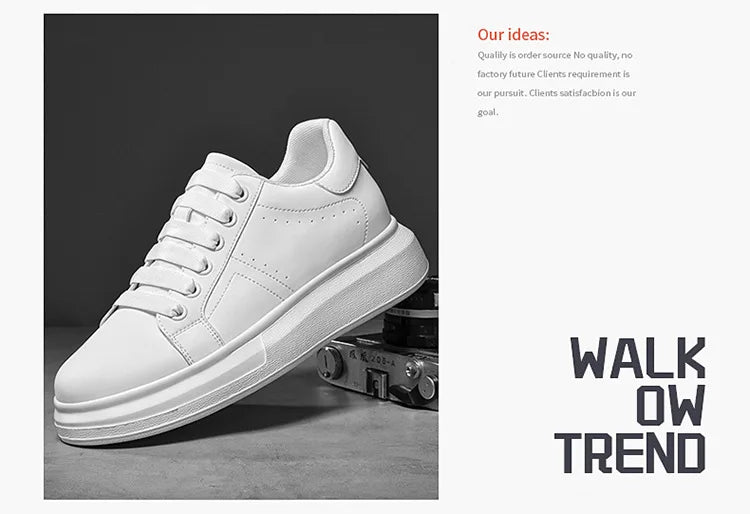 Men's Invisible Height Increasing Elevator Shoes Lace-up Sporty White Sneakers 6cm 8cm 10cm Taller Size Plus Invisible Elevate