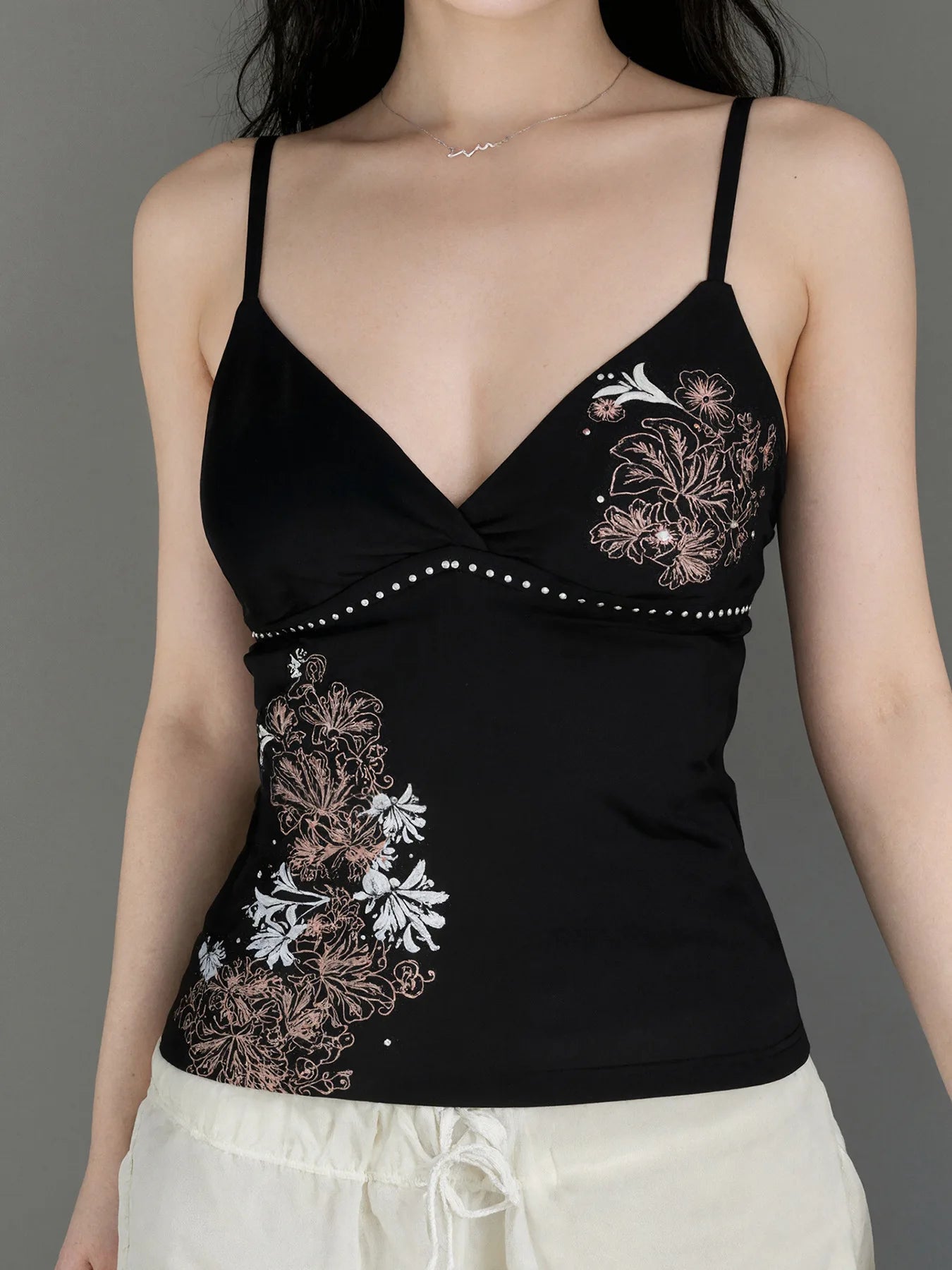 European and American style elegant slim fit fashion trend retro printed chest strap sleeveless vest fashion Y2K sexy punk emo