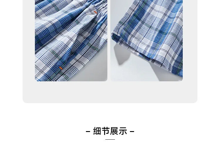 Spring Summer High Quality Pants Men 100% Cotton Sleep Bottoms Male Plus Size Night Trousers Men Casual Loose Plaid Home Pants