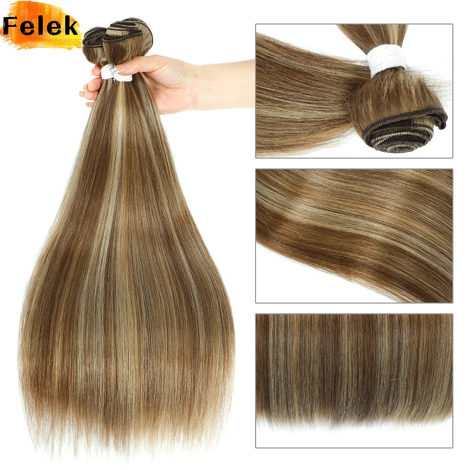 1Pc Straight Hair Bundles Synthetic Natural Hair Weaving 613 Blonde Bundles Hair Extensions Ombre Brown Red Weave Long Fake Hair