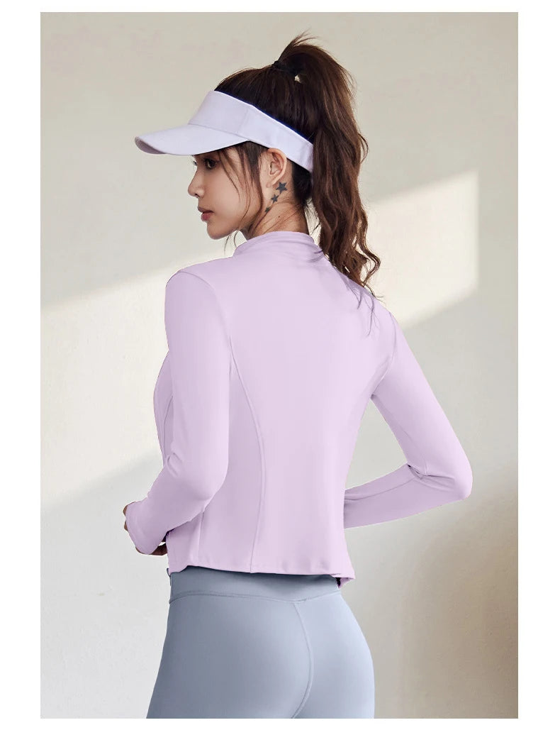 2026 Spring and Summer New Women's Fitness Jacket Quick-drying Collar Yoga Clothes Long-sleeved Breathable Sports Cycling Top