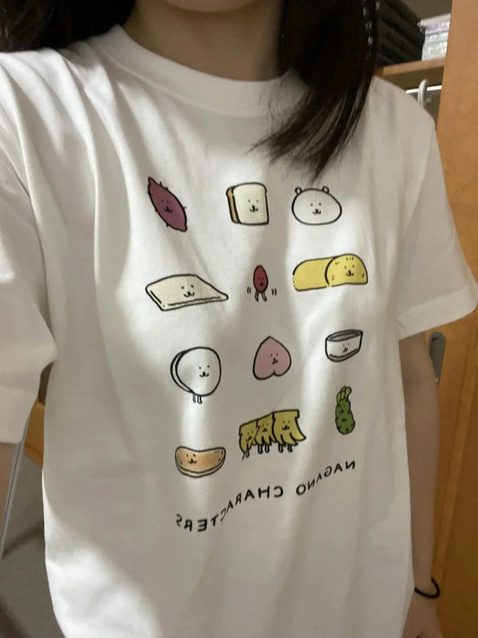 Cute Print Women Round Neck Short Sleeve Cute Tops Cartoon Print Top Trendy Fashion Women Clothing Graphic T Shirts