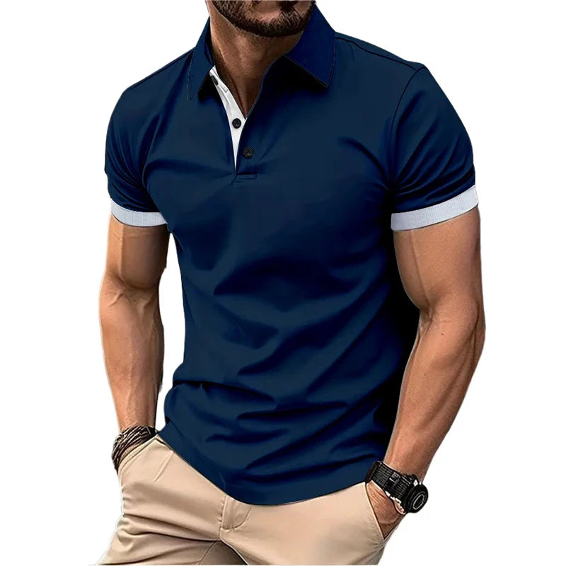 Summer Short Sleeve Polo Shirt Mens Large Stritching T Shirts Lapel Business Breathable Tee Shirt Lightweight Sweatwear