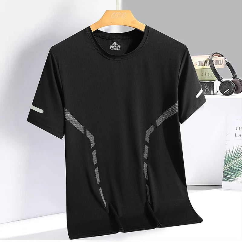 Summer ice silk short sleeved T-shirt for men and women, quick drying and breathable sports top, outdoor running duanT
