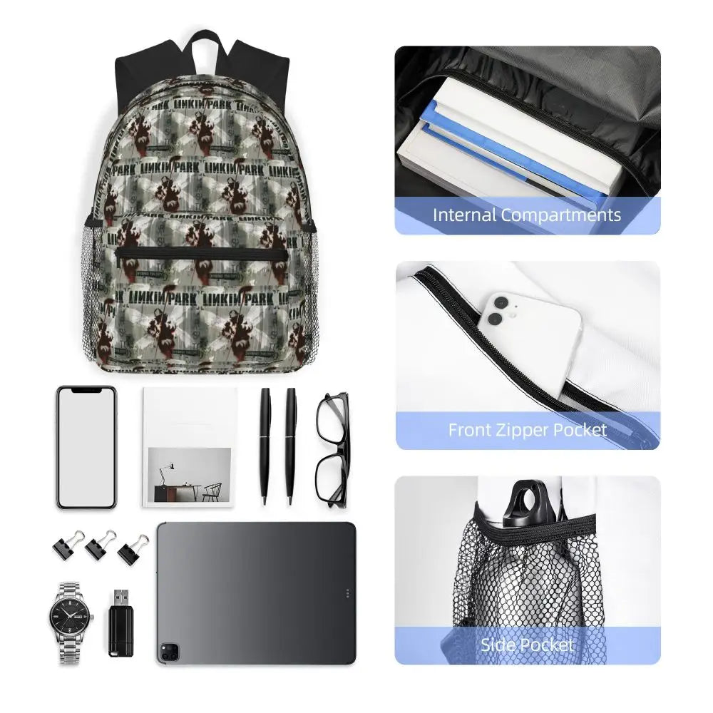 L-Linkin-S P-Park-S Band Student Backpack School Bag Hiking Travel Daypack for Boys Girls Fashion Bookbag Shoulder Bags