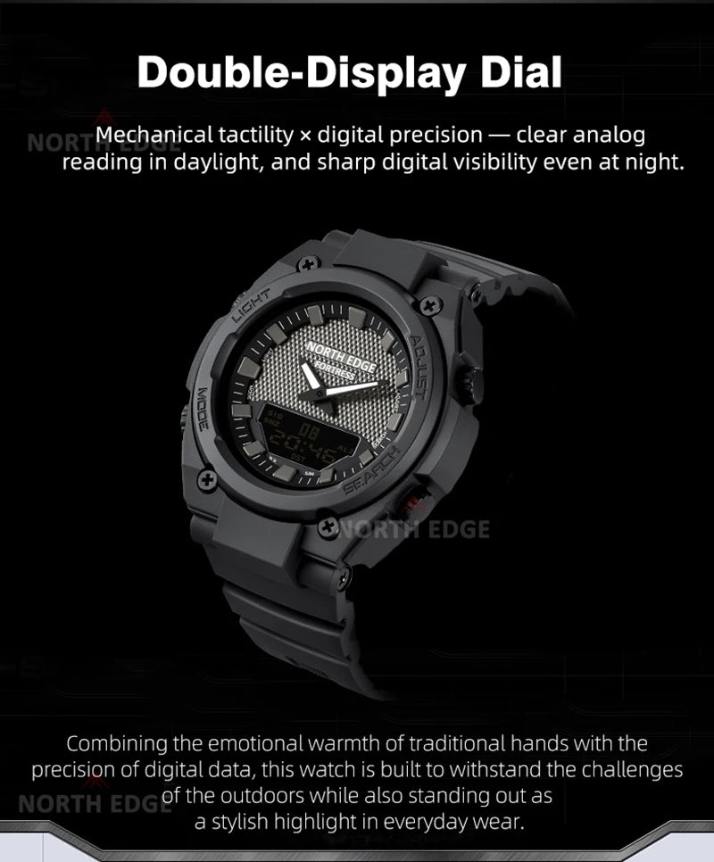 NORTH EDGE FORTRESS 2026 Men's Military Digital Watch Outdoor Sports Waterproof 50M Watches World Time Countdown LED Wristwatch
