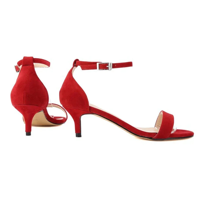 Fashion 2026 Summer Women's Sandals Ankle Strap 5cm Low High Heels Open Toe Female Buckle Velvet Sexy Pumps Red Wedding Shoes