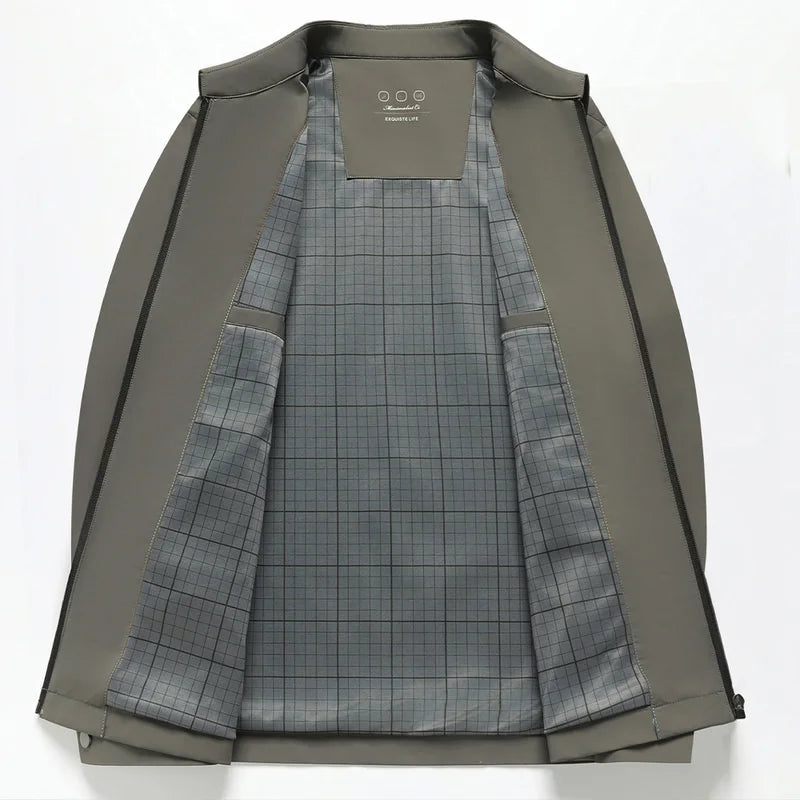 2026 New Men's Spring Lapel Zip-Up Jacket Spandex Fabric Casual Business Outerwear Windproof Anti-Wrinkle Coat