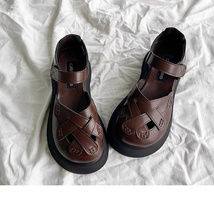 2025 Summer New Retro Style Mary Jane Enclosed Toe Sandals for Women Artistic & Versatile Weaving Style Thick Soled Roman Shoes