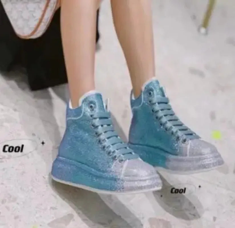 Hot Top Quality Winter Warm Fur Sneakers Sexy Women Skate Shoes New Rhinestone High Top Board Shoes Shiny Women's Casual Shoes