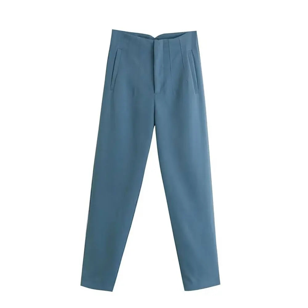 Duoperi Women High Waist Solid Trousers Chic Office Workwear Long Pants