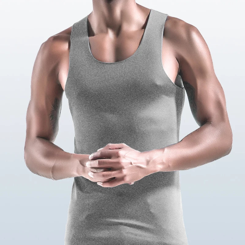 Men's Thin Vest U-Neck European and American Style Large Size Men's Seamless Undershirt Breathable Quick-Dry Sports Underwear