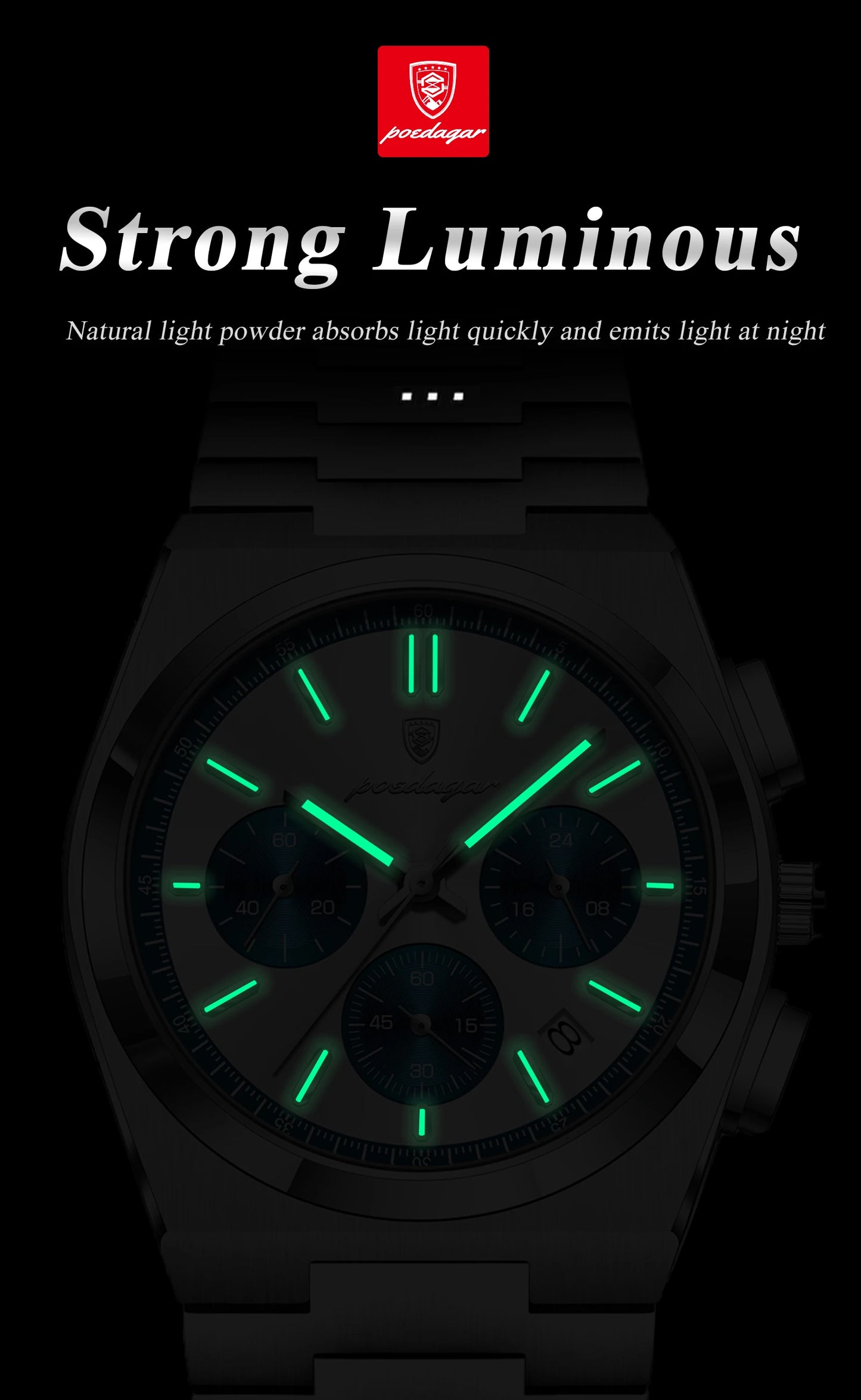 POEDAGAR Top Business Man Quartz Watch Waterproof Luminous Date Chronograph Stylish Watches For Men Stainless Steel Men's Watch