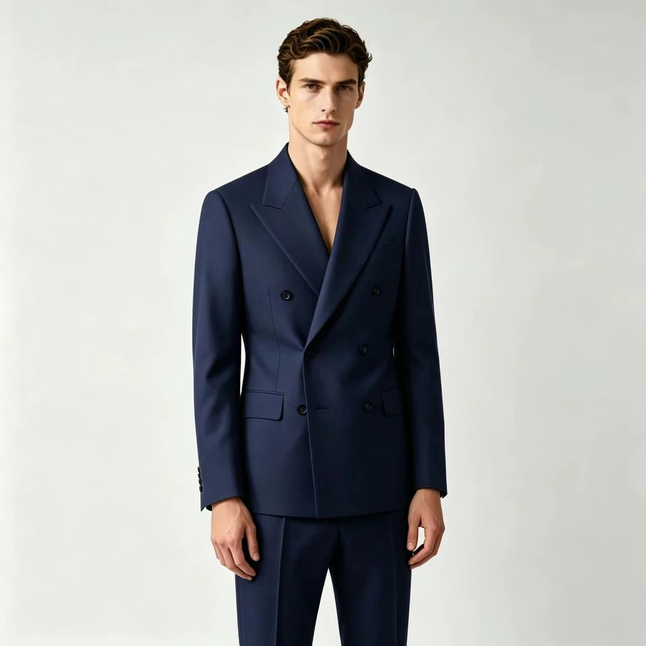 Men Double Breasted Suits For Wedding High Quality Slim Fit 2 Pieces Set Elegant Jackets Pants Blazers Fashion Classic Formal