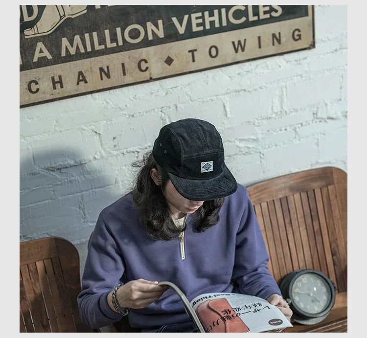 Non Stock 5 Panel Corduroy Hat with Snap Closure Baseball Cap Hip Hop Biker Board Cap BAZAARHUBO