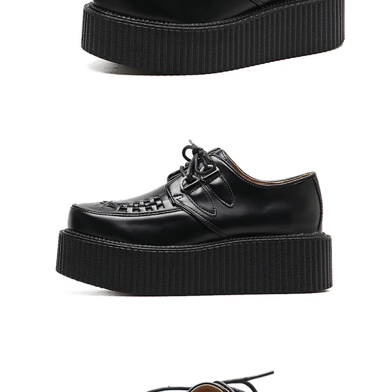 Black Harajuku Shoes Classic Lace UP Wedge Heels Platforms Creepers Punk Shoes Casual High Heels Women Platform Shoes