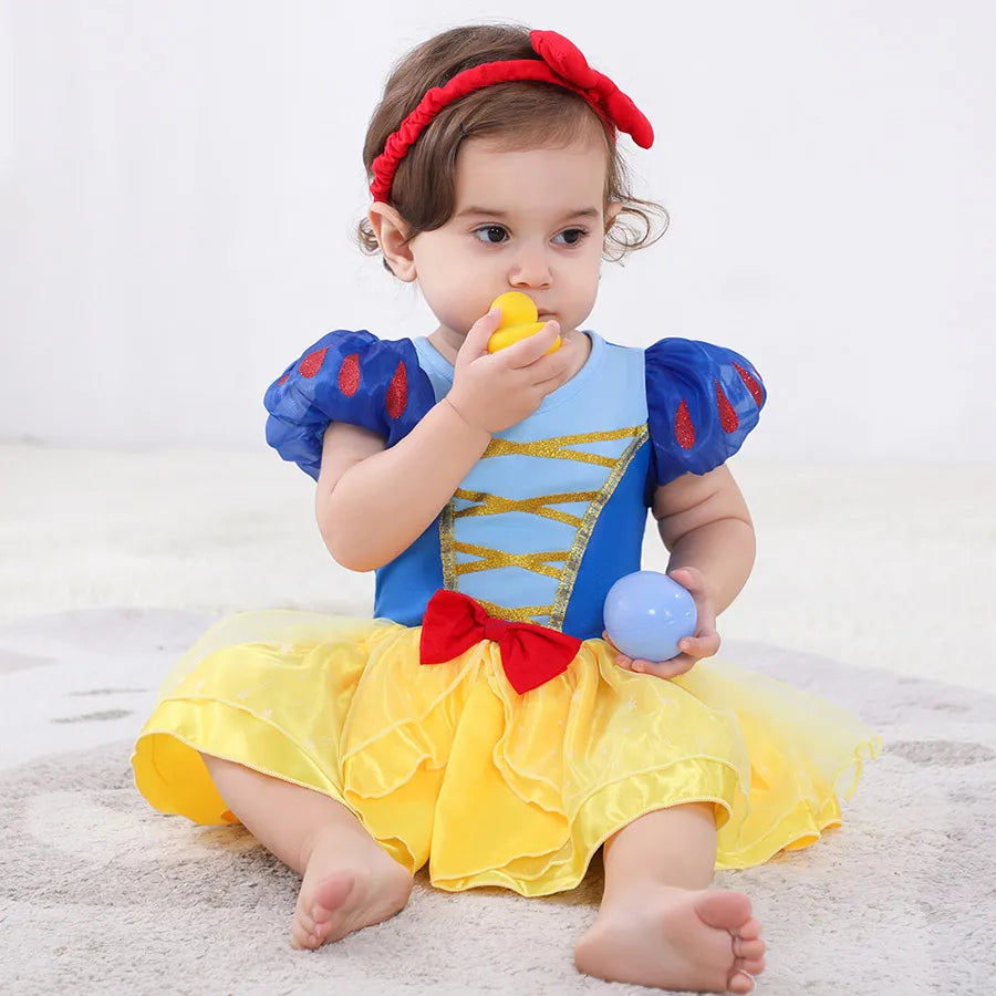 Baby Girls Costumes Kid Romper Tutu Dress with Headband Infant Baby Girl Princess Alice Clothes Aurora Belle Dress Party Costume