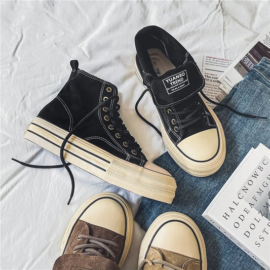 Couple Sneakers Classics Denim Canvas Shoes Fashion High Top Casual Shoes Platform Vulcanized Shoes for Men Lace Up Ankle Boots