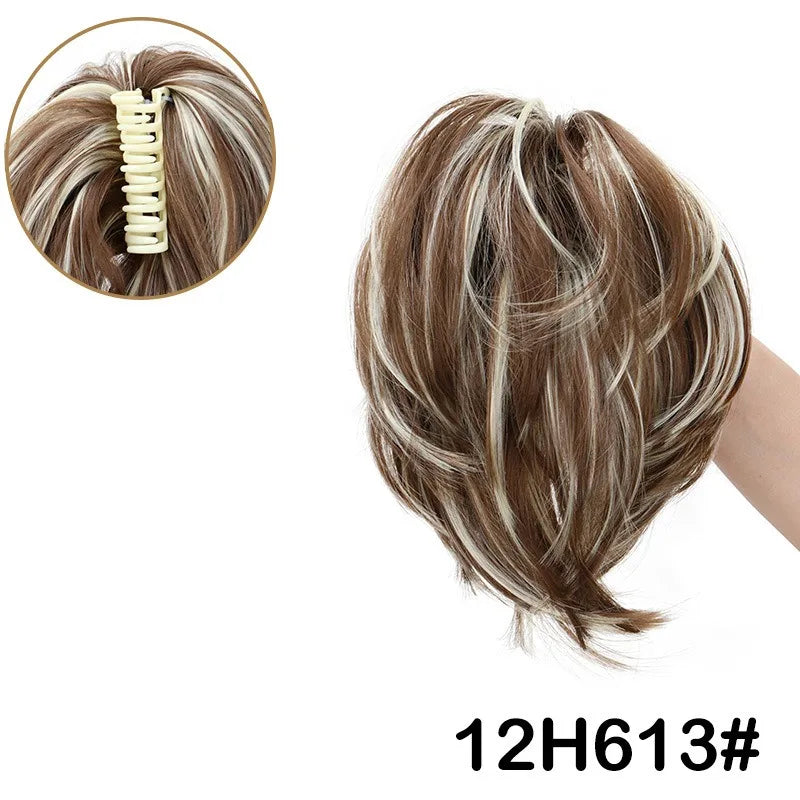Synthetic Messy Bun Hair Piece Claw Clip in  Piece  Curly Short High Ponytail Extension Tousled Updo For Girls